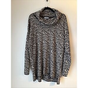 Calvin Klein Women's Cowl Neck Sweater Leopard Print Womens Size L Stretch Tunic